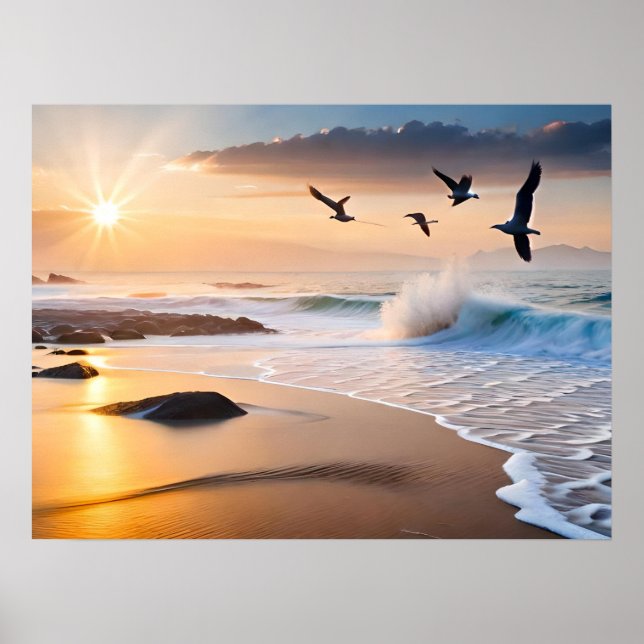Atardecer en la playa de Arte Poster con marcos (Frente)