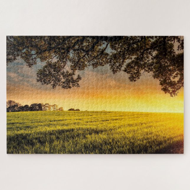 Atardecer en un rompecabezas rural (Horizontal)