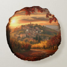 Atardecer en Viñedo Dorado – Almohada Redonda de A