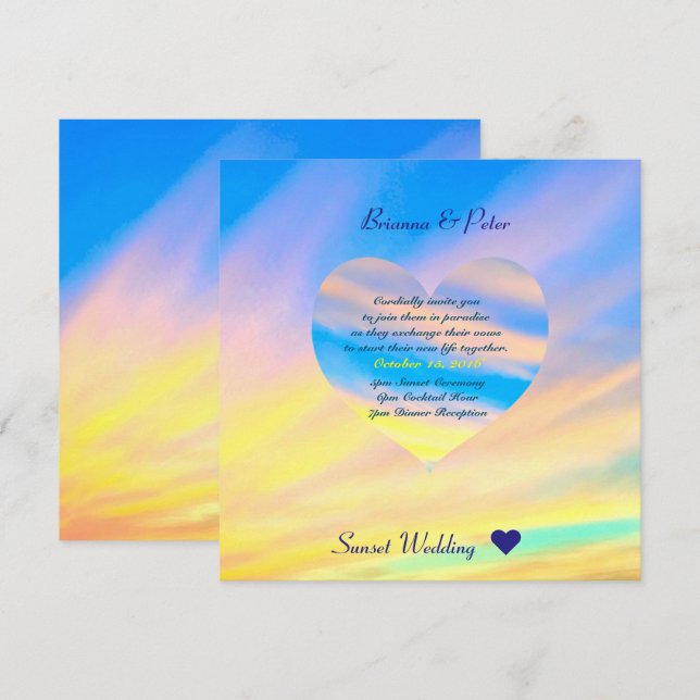 Atardecer | Invitación a la boda semi-brillante (Anverso / Reverso)