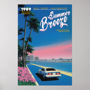 Atardecer Neon Miami Arte Impreso Verano Retro 80s