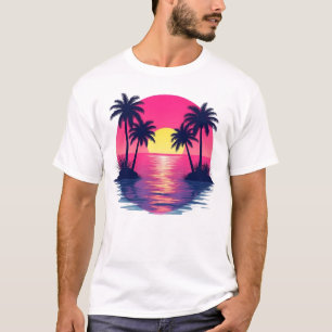 Atardecer Retro Playa Estilo Neon para Camiseta