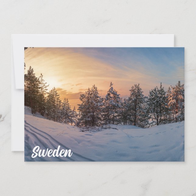 Atardecer sobre bosque de nieve congelado cerca de (Anverso)