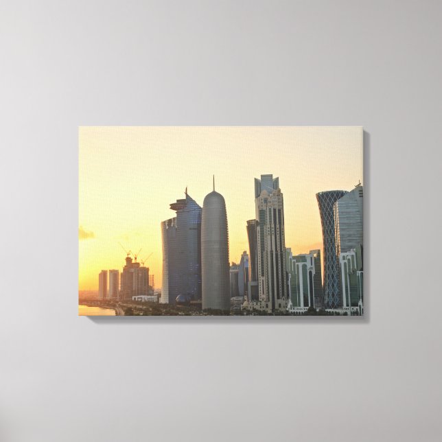 Atardecer sobre Doha, imagen impresa en lienzo en  (Anverso)