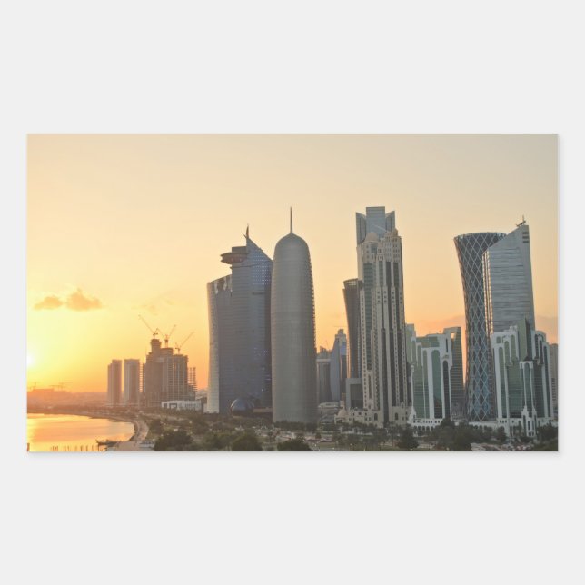 Atardecer sobre Doha, pegatina rectangular de Qata (Anverso)