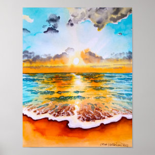 Atardecer sobre el océano - Arte acuático impreso