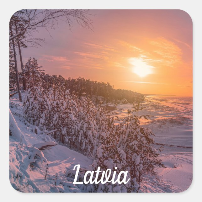 Atardecer sobre el pegatina de la plaza de la cost (Anverso)