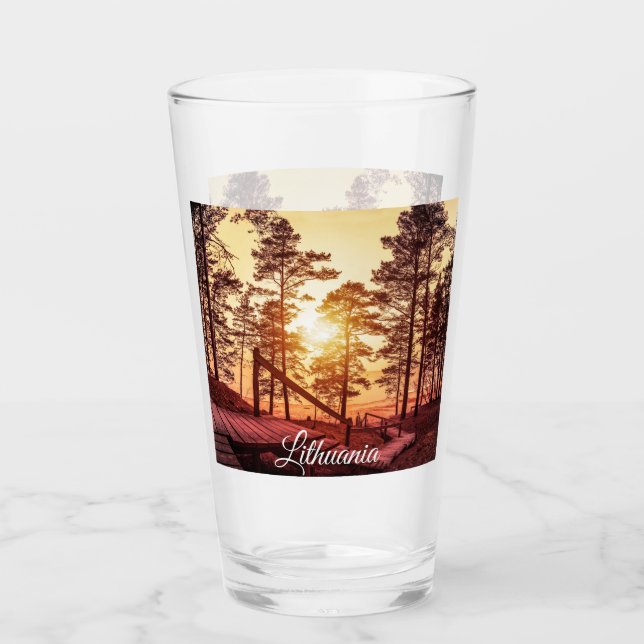 Atardecer sobre un sendero de madera en un bosque  (Anverso)