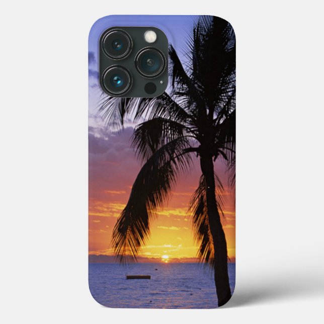 Atardecer tropical con Ca para iPhone Funda de árb (Reverso )