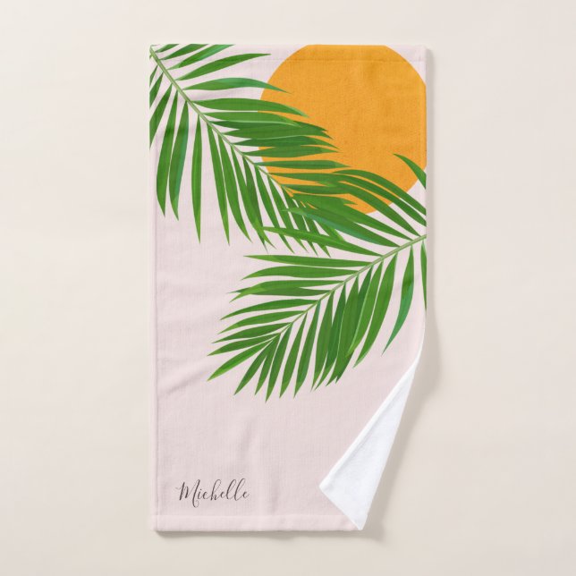 Atardecer Tropical Retro Hojas de Palma Minimalist (Toalla de mano)