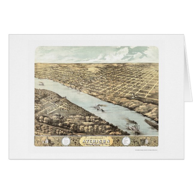 Atchison, mapa panorámico de KS - 1869 (Anverso (Horizontal))