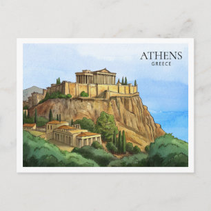 Atenas Grecia Tarjeta Postal Acuarela   Vistas His