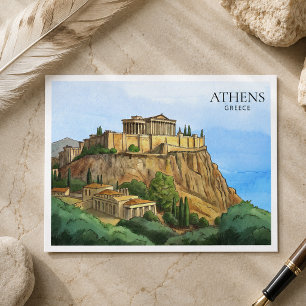 Atenas Grecia Tarjeta Postal Acuarela   Vistas His