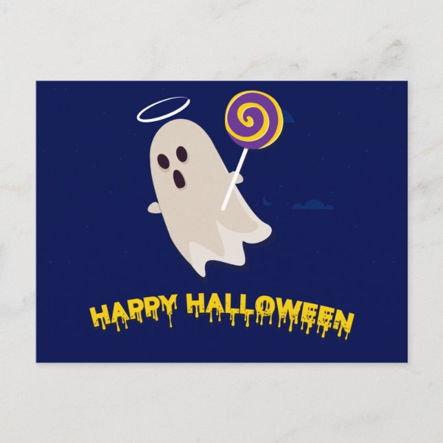 Aterradora noche de Halloween con postal de búhos (Anverso)