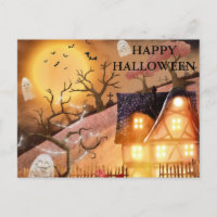 Aterradora noche de Halloween con postal de búhos