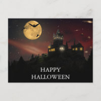 Aterradora noche de Halloween con postal de búhos