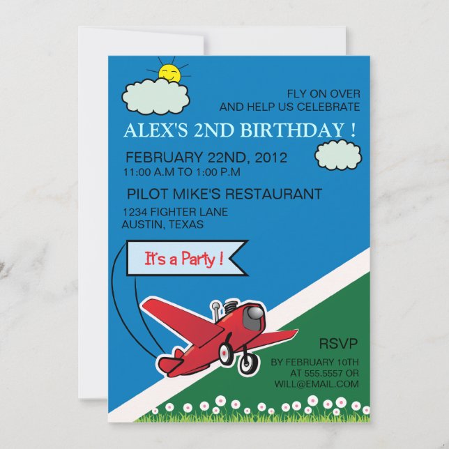 Aterrizaje de avión - invitación de cumpleaños par (Anverso)