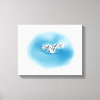 Aterrizaje de cisnes en arte de lienzos acuáticos