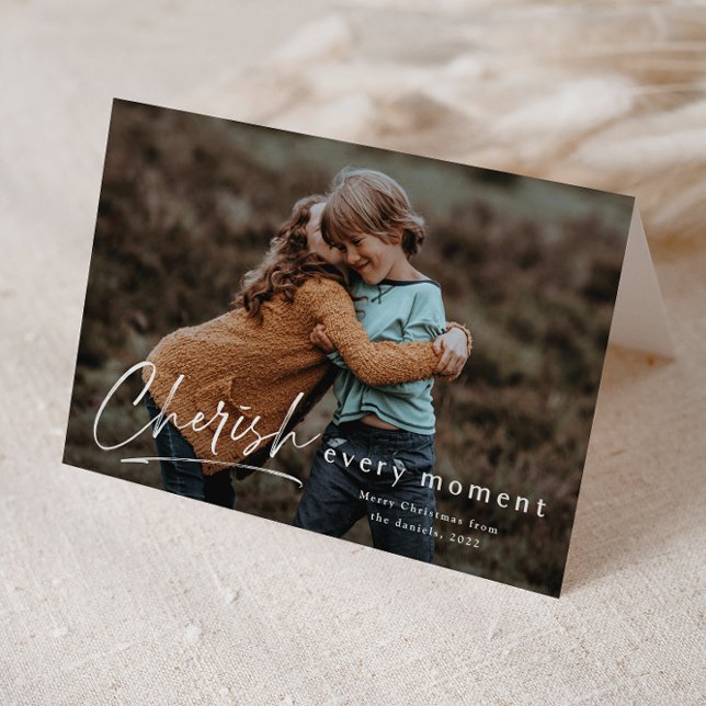 Atesora Cada Momento Escritura Foto Feliz Navidad (Modern script handwritten photo Christmas holiday cards.)