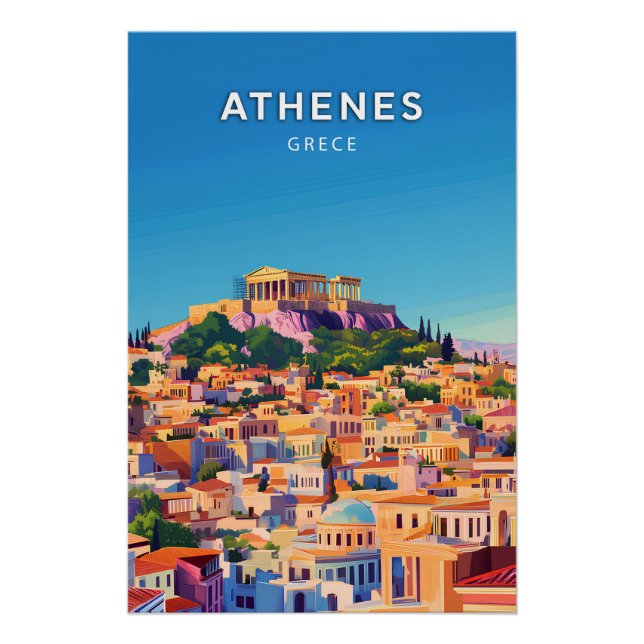 Athenes, Grece, Poster style rétro-chic (Anverso)