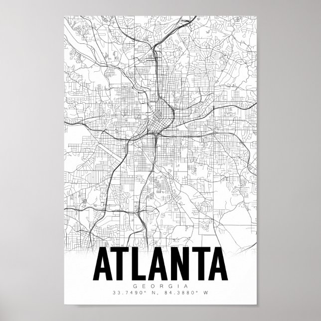 Atlanta Georgia Mapa Minimalista Poster de Arte (Frente)