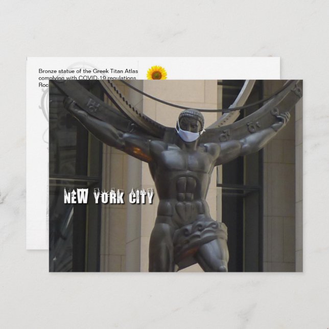 Atlas llevando máscara facial - postal de NYC H (Anverso / Reverso)