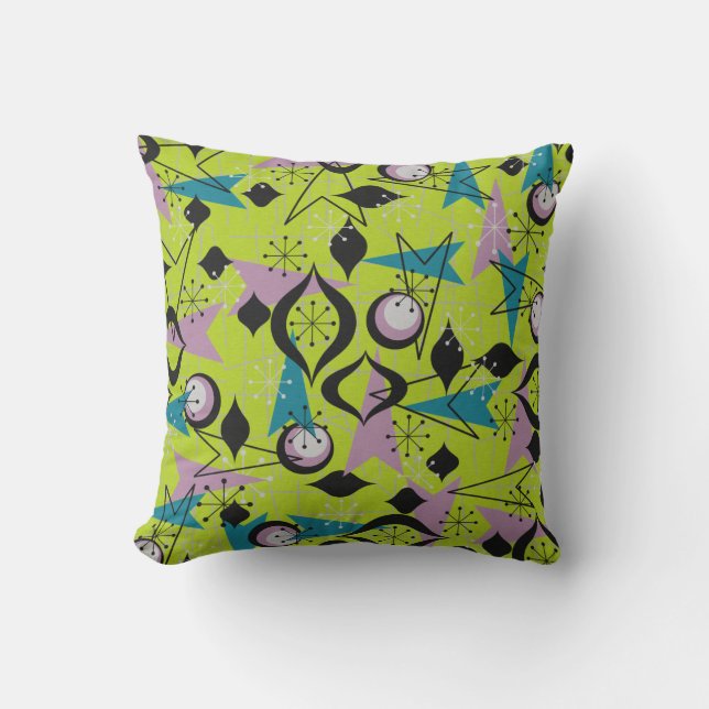 Atomic Fifties, Peridot Green, Black Cojín decorat (Anverso)