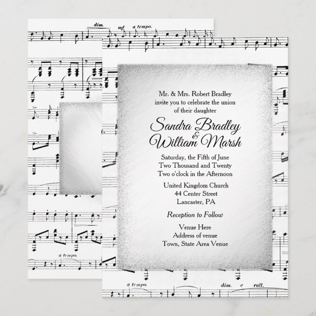 Atractiva invitación a Boda de música de hojas (Anverso / Reverso)