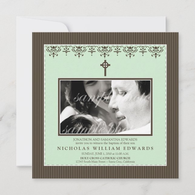 Atractiva invitación al bautismo verde en la Casa  (Anverso)