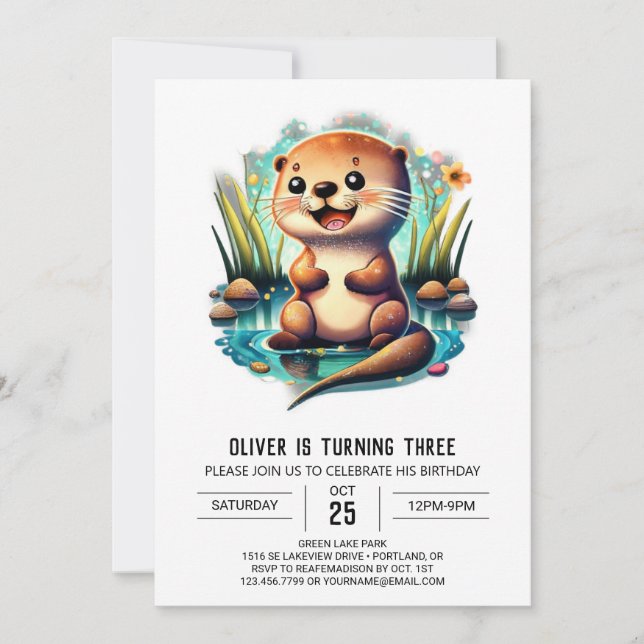 Atractiva invitación de cumpleaños a acuarela (Anverso)