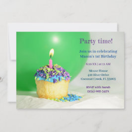 Atractivo azul de globo verde Invitación de cumple