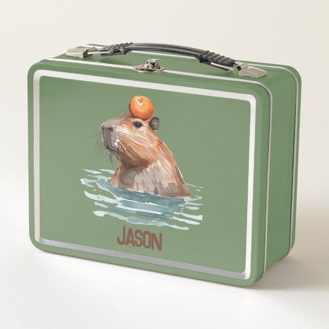 Atractivo capibara con nombre de Naranja y niño (Anverso)