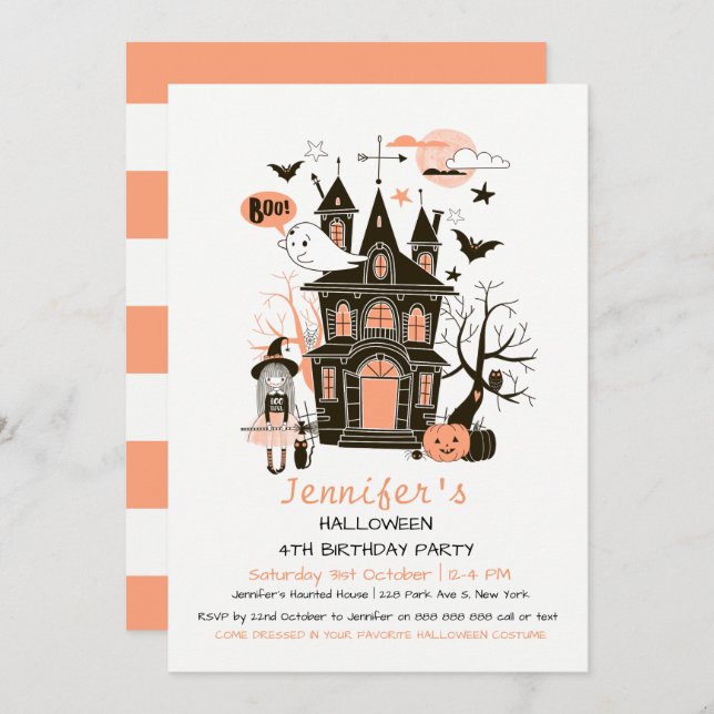 Atractivo Invitación de Halloween de cumpleaños pa (Anverso / Reverso)