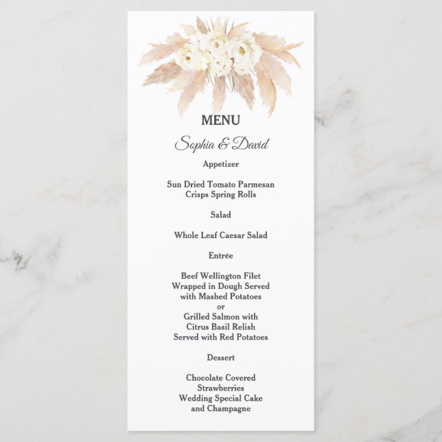Atractivo menú Boda de Flores Blancas Grass Pampas (Anverso)