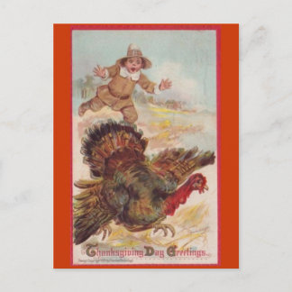 Atrapando un pavo, postal de arte vintage