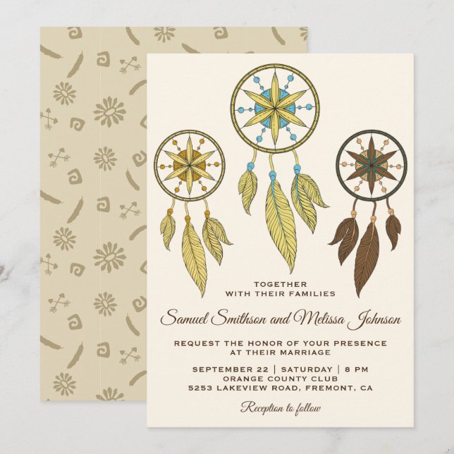 Atrapasueños Elegantes Invitación de Boda Tribal (Anverso / Reverso)