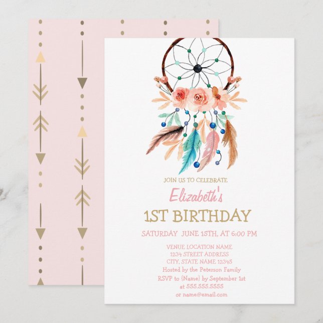 Atrapasueños, Invitación de cumpleaños boho (Anverso / Reverso)