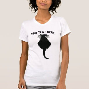 Atrás de gato negro gordo, edita camiseta de texto