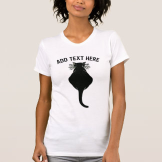 Atrás de gato negro gordo, edita camiseta de texto