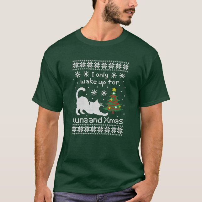 Atún y Navidad – Gato Pixel Camiseta Fea de Navida (Anverso)