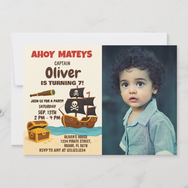 Audaz invitación de cumpleaños a Pirate Adventure (Anverso)