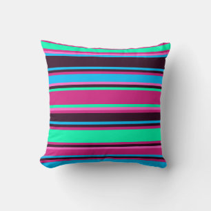 Audaz rayas en Magenta, Aqua y Cojín decorativo Az