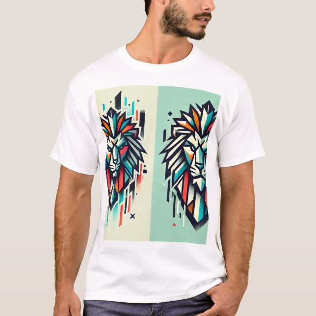 "Audaz Roar: Camiseta de Pegatina de León Geométri (Anverso)