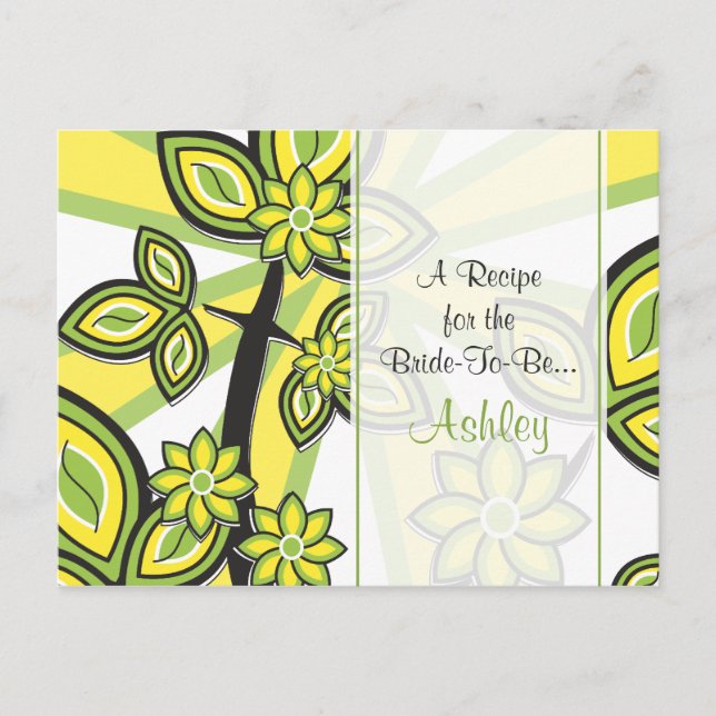 Audaz tarjeta de receta floral verde amarillo para (Anverso)