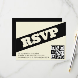 Audaz tipografía QR RSVP Boda moderno Black Ecru