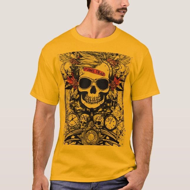 Audífono Edgy Skull Imprimir camiseta negrita y gr (Anverso)