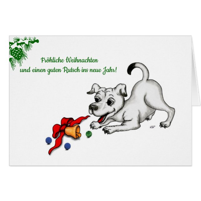 auf Deutsch Weihnachten mit Welpe Glocke und Ball (Anverso (Horizontal))