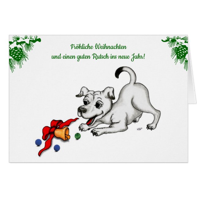 auf Deutsch Weihnachten mit Welpe Glocke und Ball (Anverso (Horizontal))