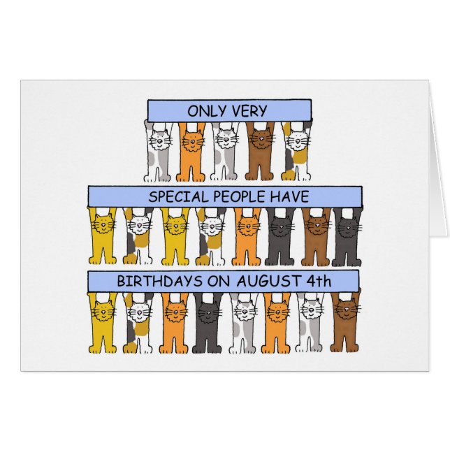 August 4th Birthday Cartoon Cats (Anverso (Horizontal))