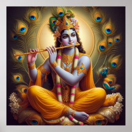 Aura de pavo real Krishna Flauta Arte Divino